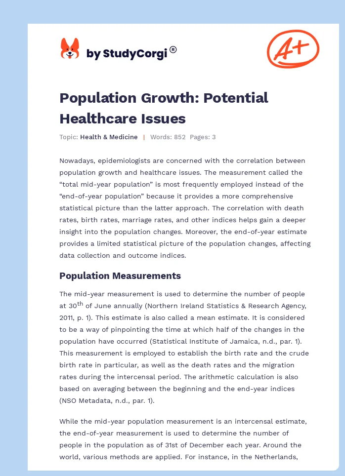 Population Growth: Potential Healthcare Issues. Page 1