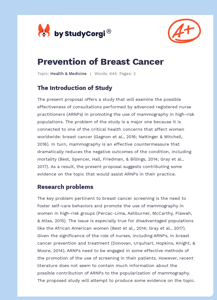 Prevention of Breast Cancer. Page 1
