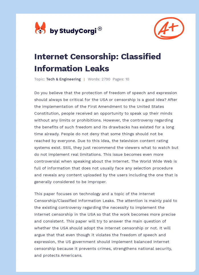 Internet Censorship: Classified Information Leaks. Page 1