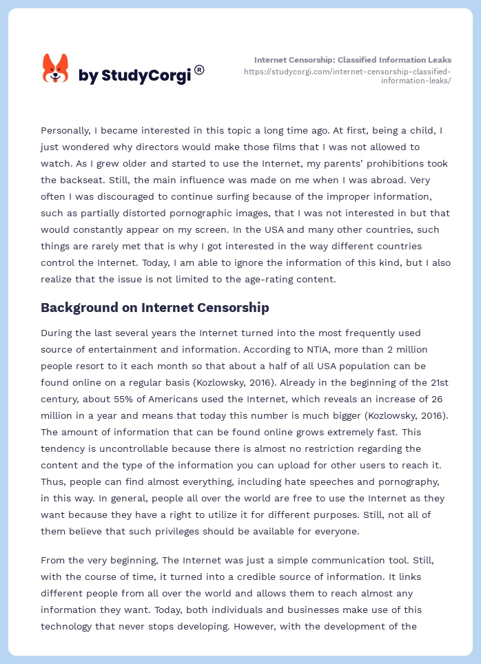 Internet Censorship: Classified Information Leaks. Page 2