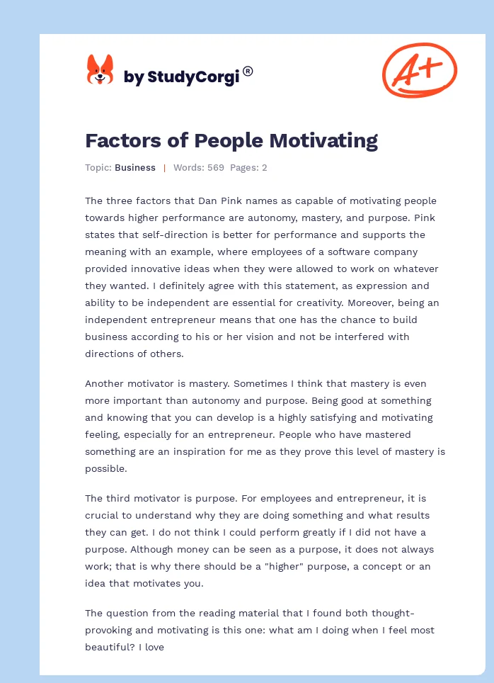 Factors of People Motivating. Page 1