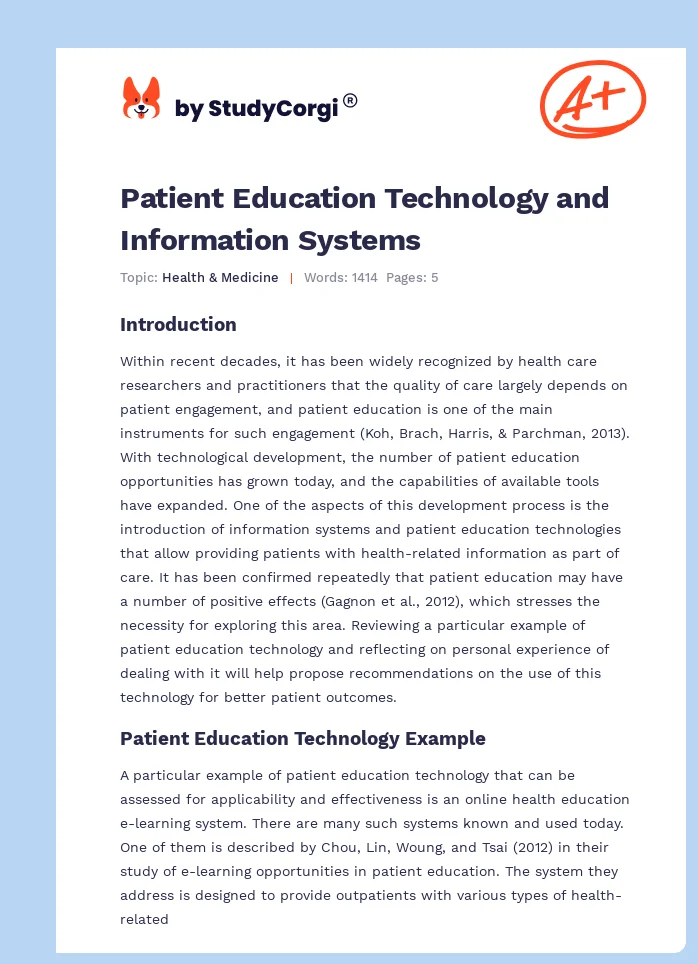Patient Education Technology and Information Systems. Page 1