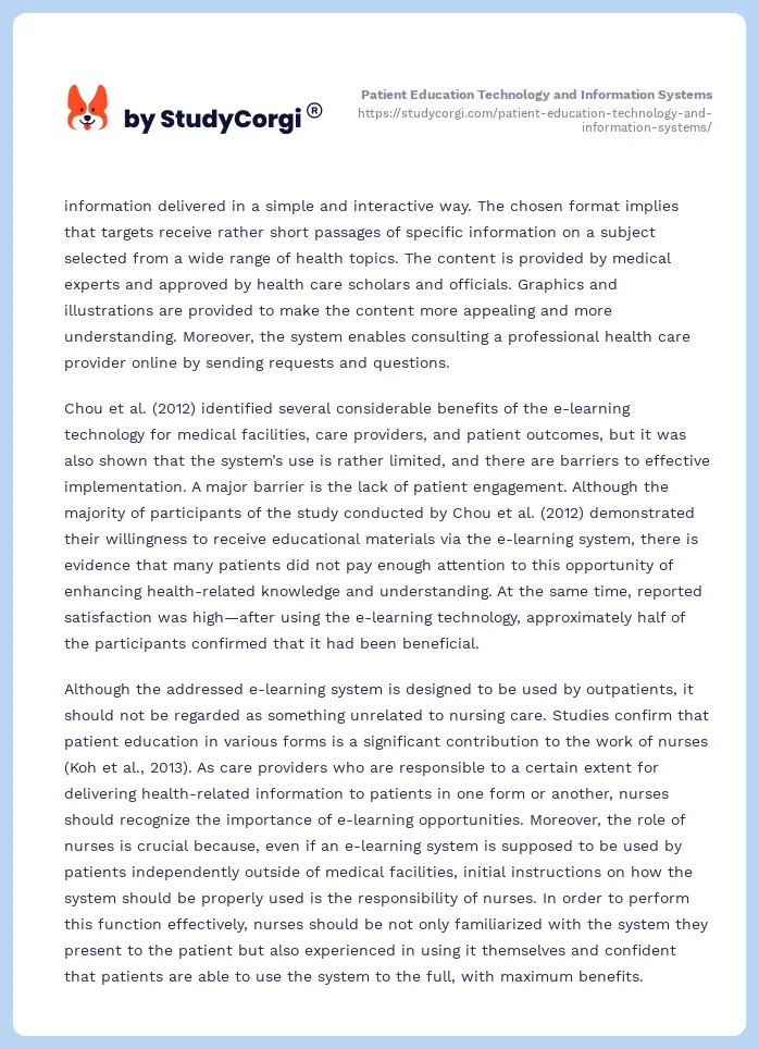 Patient Education Technology and Information Systems. Page 2