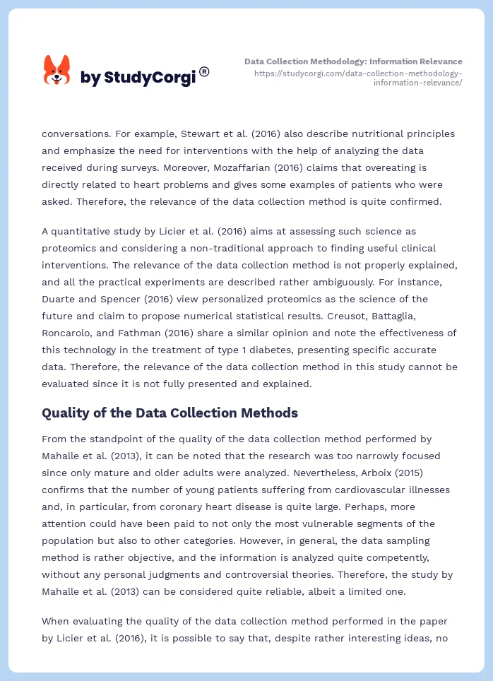 Data Collection Methodology: Information Relevance. Page 2