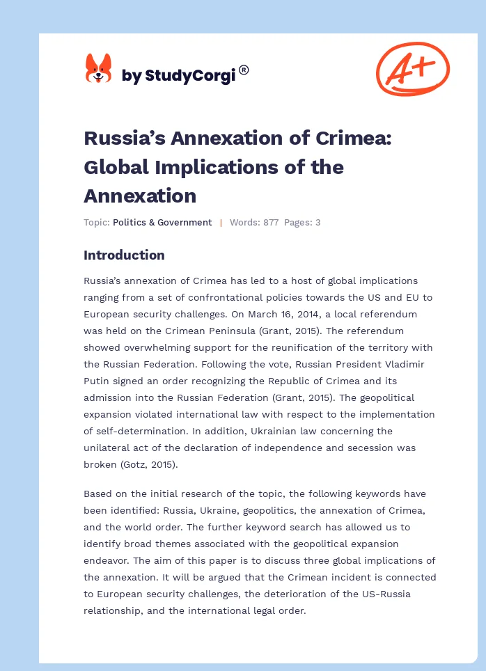 Russia’s Annexation of Crimea: Global Implications of the Annexation. Page 1