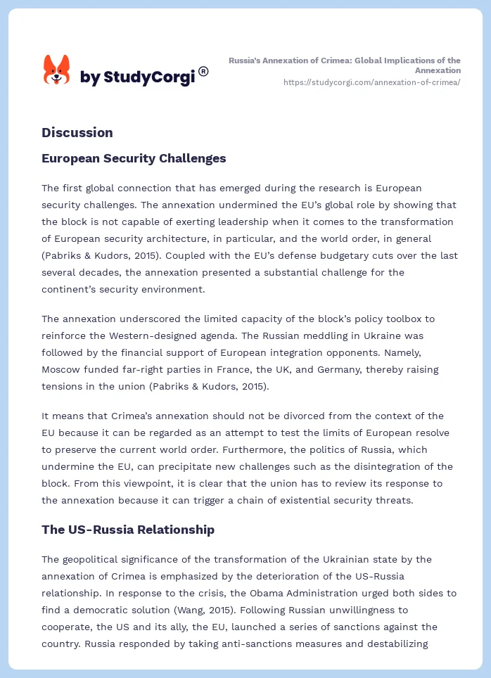 Russia’s Annexation of Crimea: Global Implications of the Annexation. Page 2
