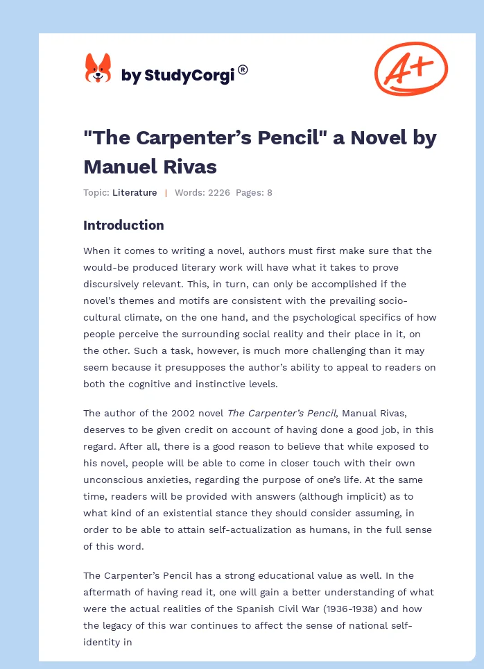 "The Carpenter’s Pencil" a Novel by Manuel Rivas. Page 1