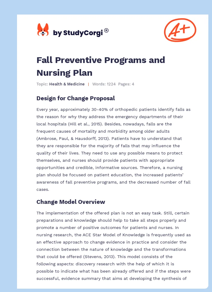 Fall Preventive Programs and Nursing Plan. Page 1