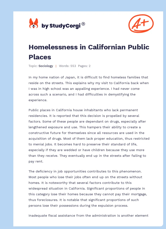 Homelessness in Californian Public Places. Page 1