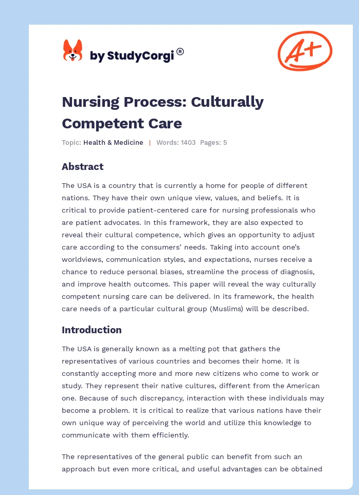 Nursing Process: Culturally Competent Care. Page 1