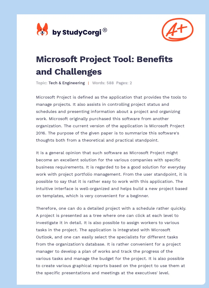Microsoft Project Tool: Benefits and Challenges. Page 1