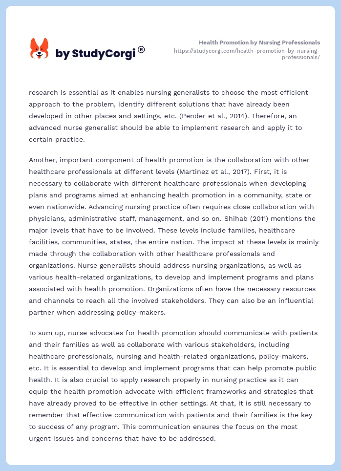 Health Promotion by Nursing Professionals. Page 2