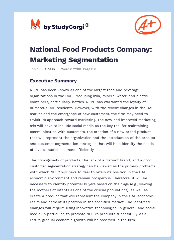 National Food Products Company: Marketing Segmentation. Page 1