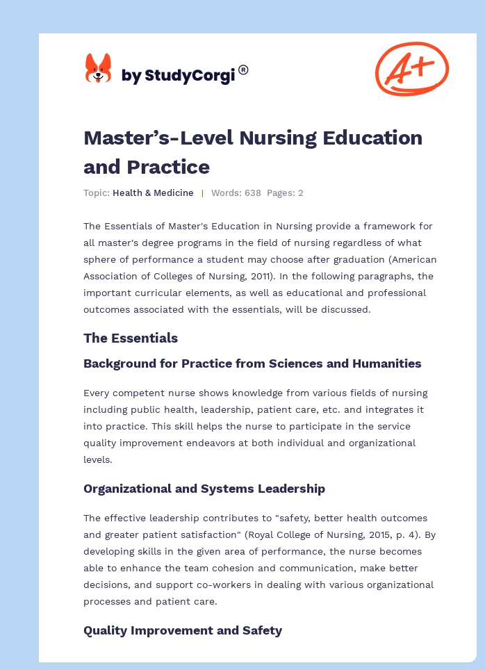 Master’s-Level Nursing Education and Practice. Page 1