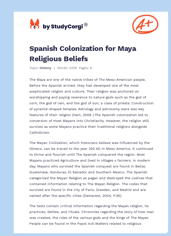 Spanish Colonization for Maya Religious Beliefs. Page 1