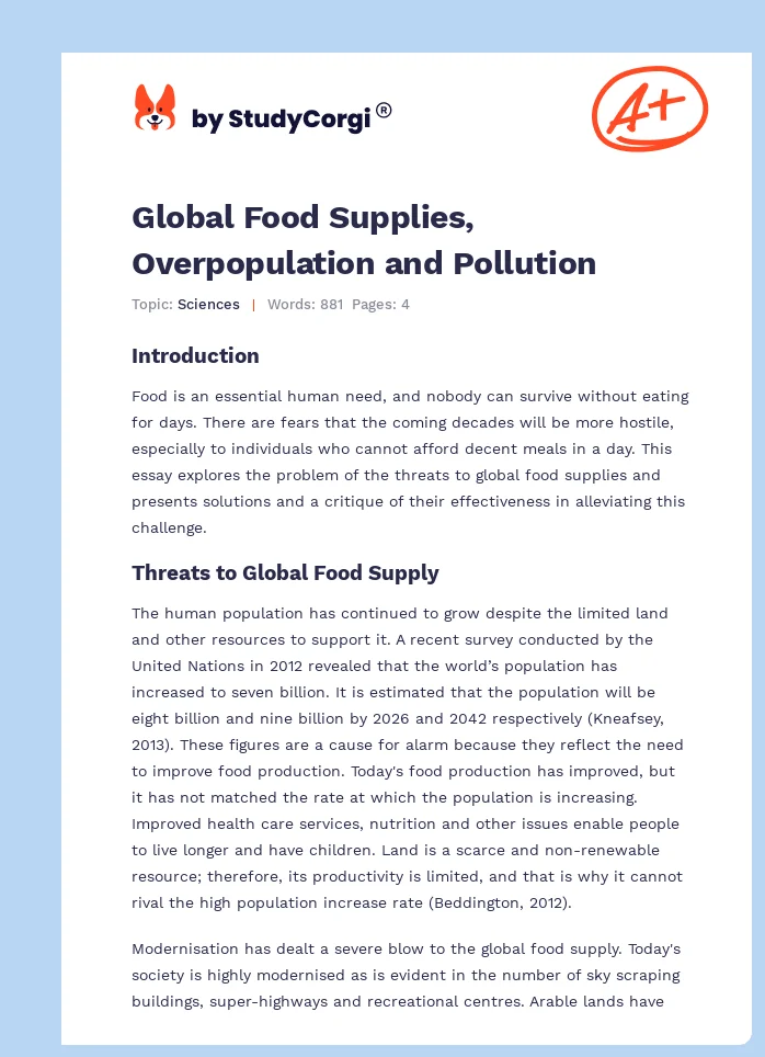 Global Food Supplies, Overpopulation and Pollution. Page 1