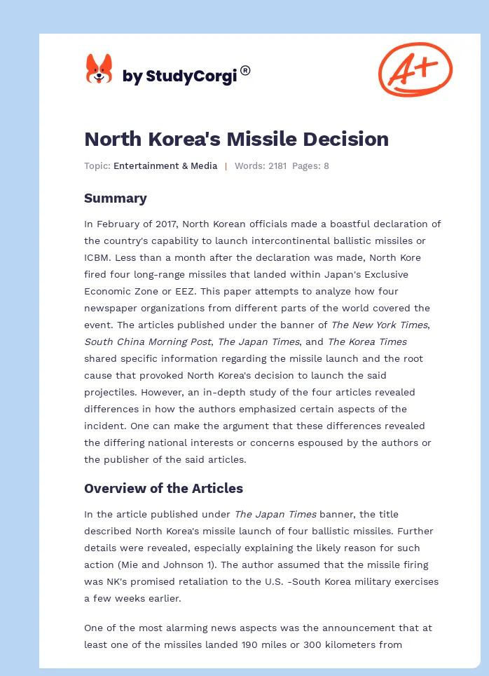 North Korea's Missile Decision. Page 1