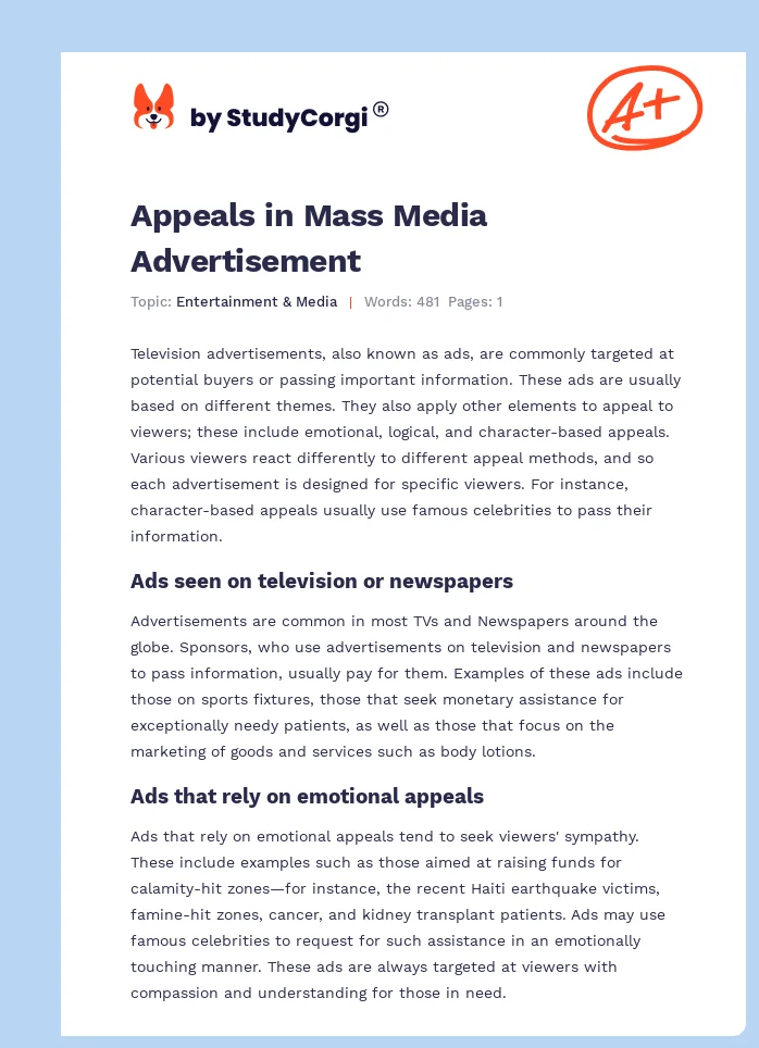 Appeals in Mass Media Advertisement. Page 1