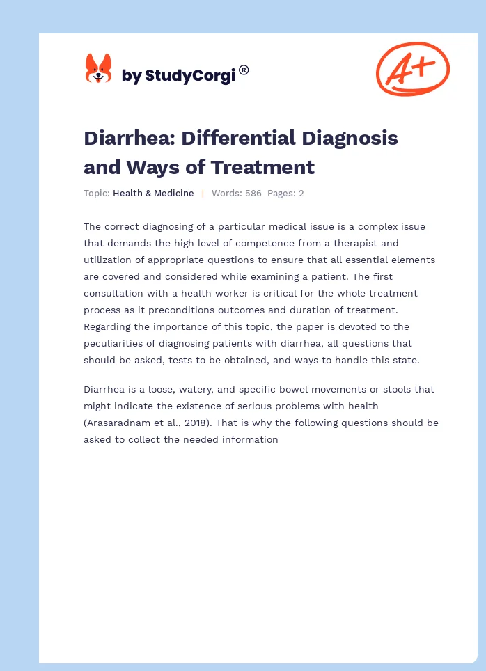 Diarrhea: Differential Diagnosis and Ways of Treatment. Page 1