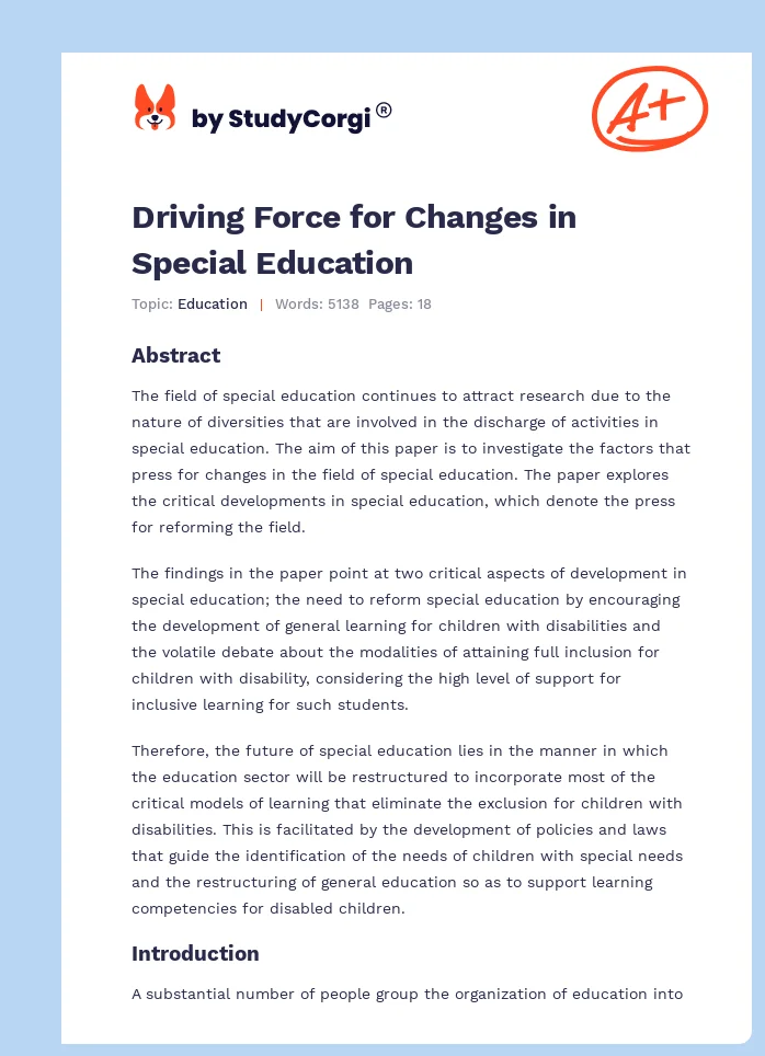 Driving Force for Changes in Special Education. Page 1