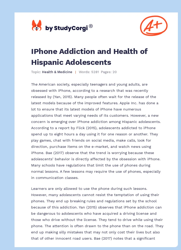 IPhone Addiction and Health of Hispanic Adolescents. Page 1