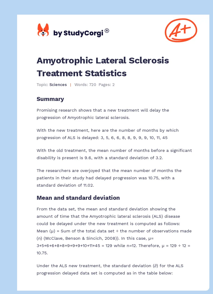 Amyotrophic Lateral Sclerosis Treatment Statistics. Page 1