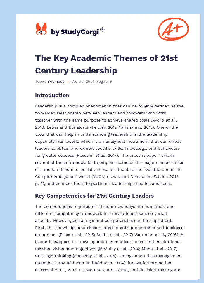 The Key Academic Themes of 21st Century Leadership. Page 1