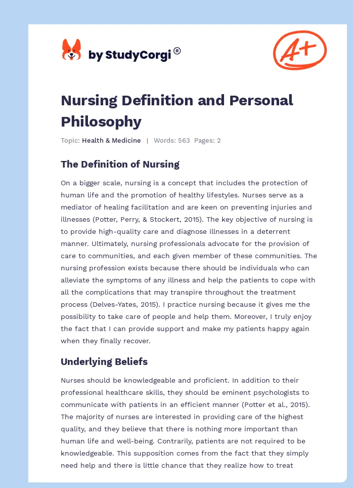Nursing Definition and Personal Philosophy. Page 1