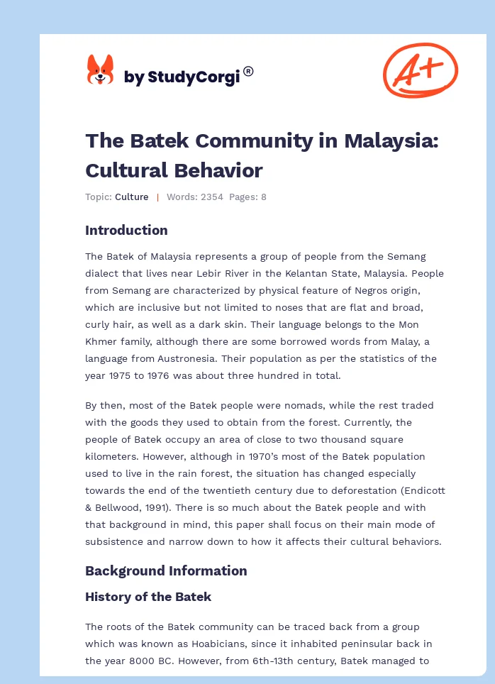 The Batek Community in Malaysia: Cultural Behavior. Page 1