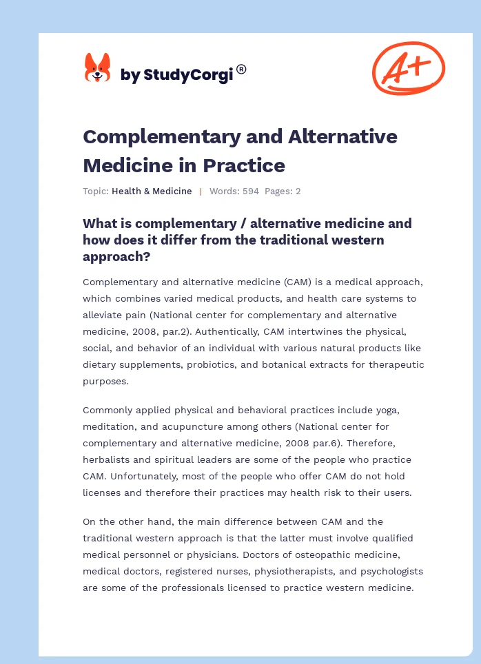 Complementary and Alternative Medicine in Practice. Page 1