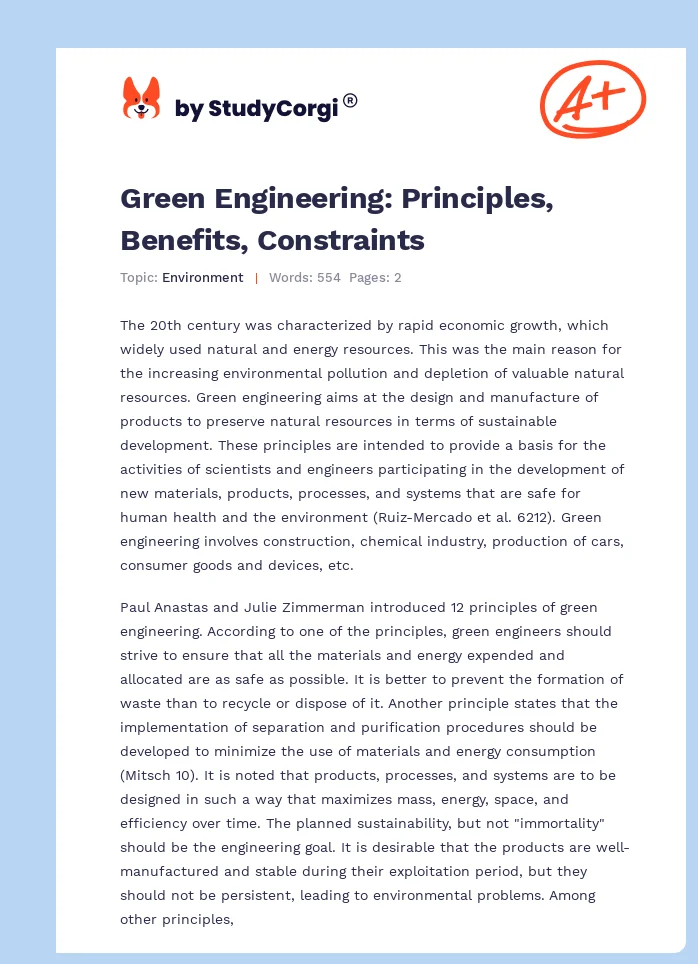 Green Engineering: Principles, Benefits, Constraints. Page 1