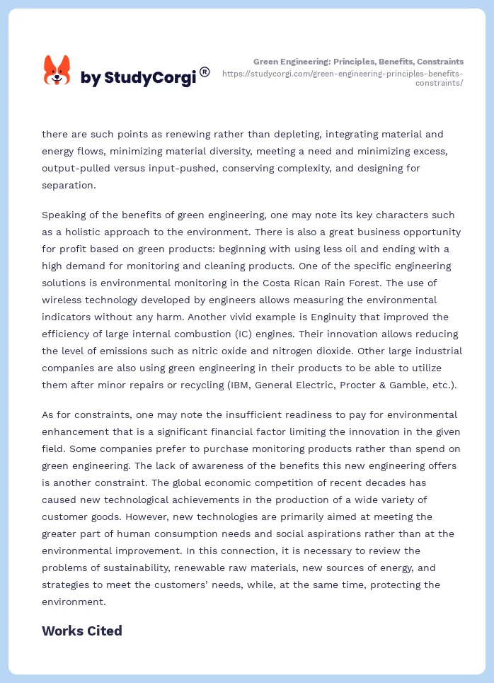 Green Engineering: Principles, Benefits, Constraints. Page 2