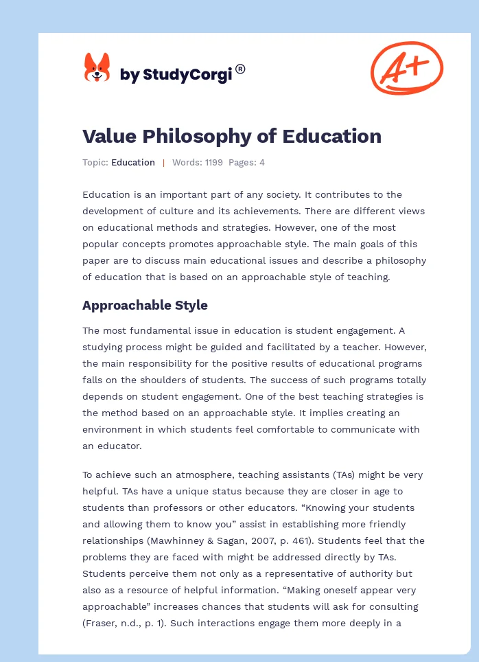 Value Philosophy of Education. Page 1