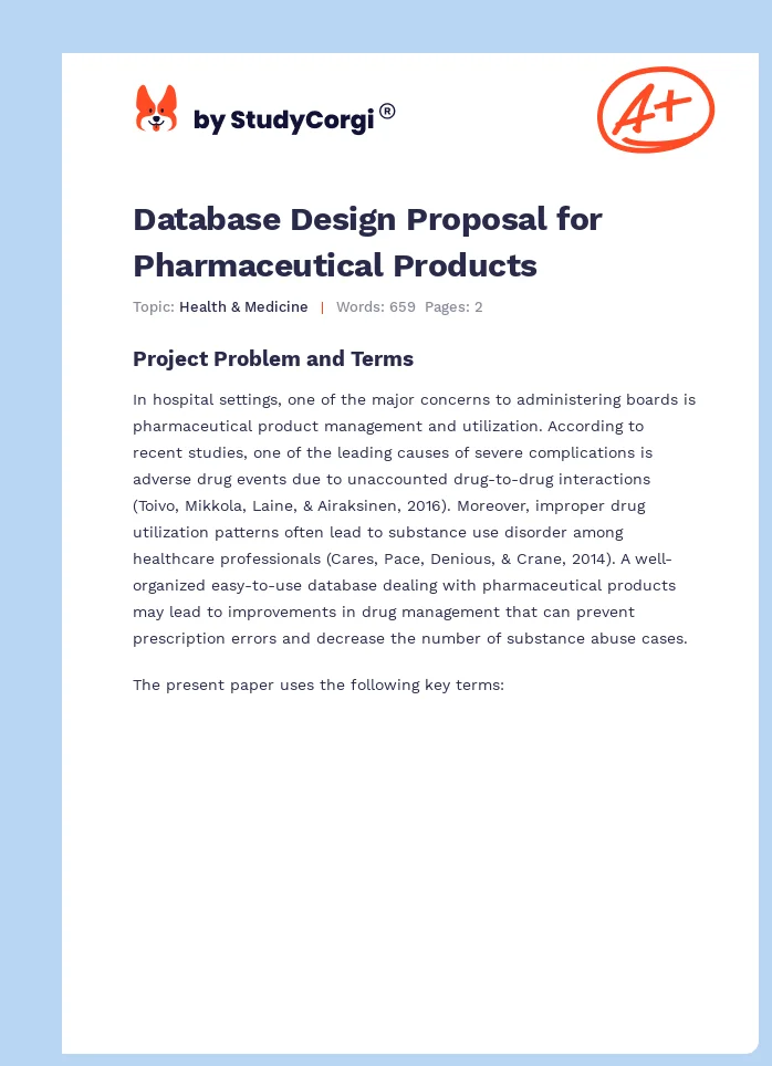 Database Design Proposal for Pharmaceutical Products. Page 1