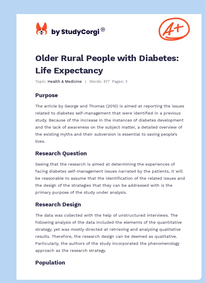 Older Rural People with Diabetes: Life Expectancy. Page 1