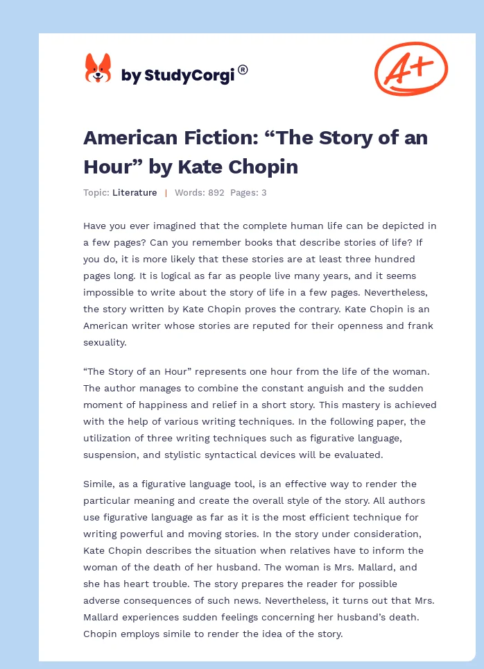 American Fiction: “The Story of an Hour” by Kate Chopin. Page 1