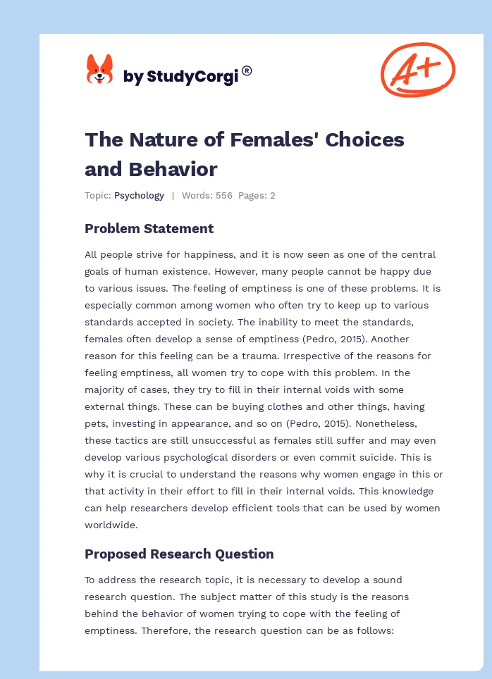 The Nature of Females' Choices and Behavior. Page 1