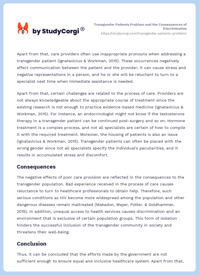 Transgender Patients Problem and the Consequences of Discrimination. Page 2