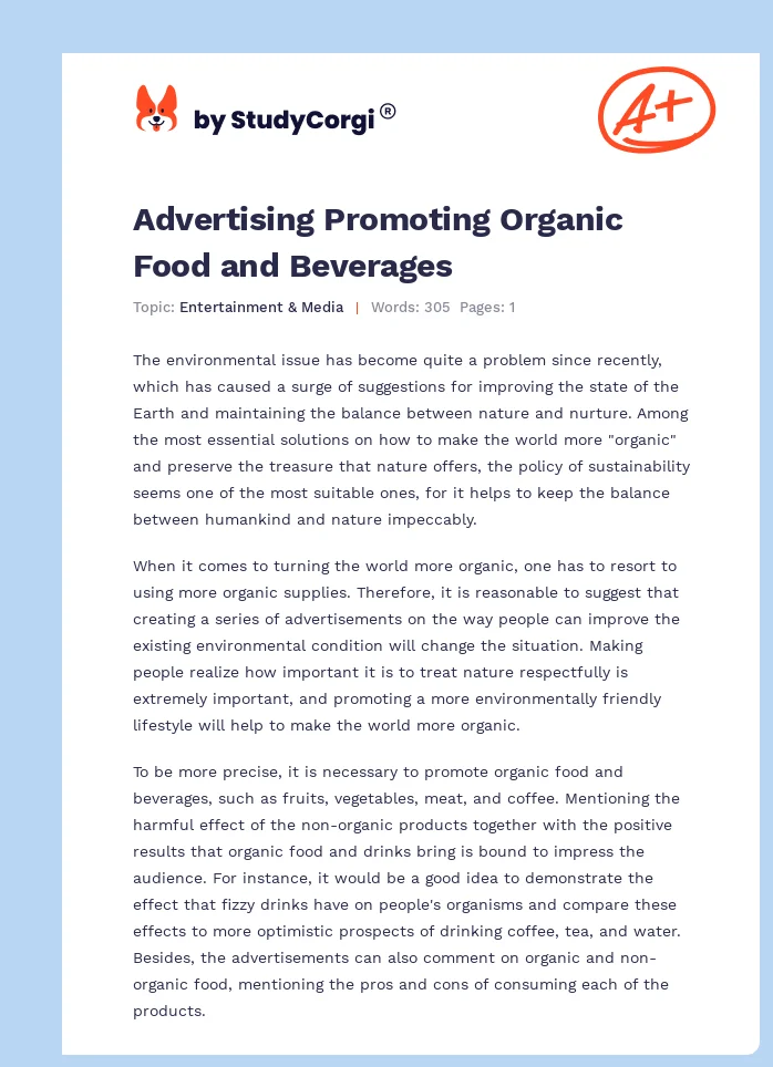 Advertising Promoting Organic Food and Beverages. Page 1