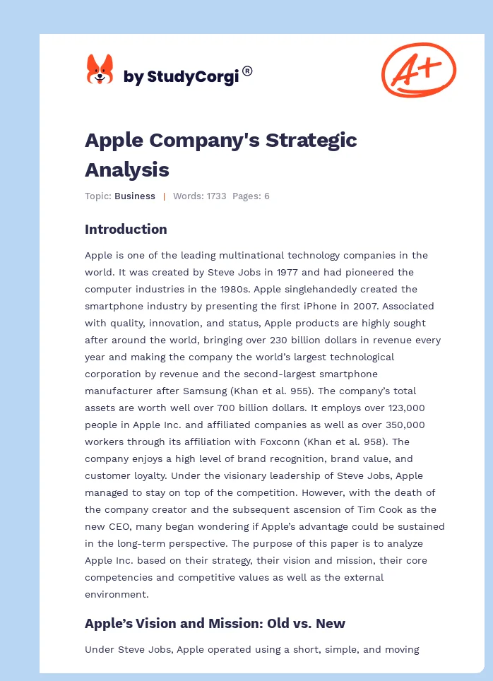 Apple Company's Strategic Analysis. Page 1