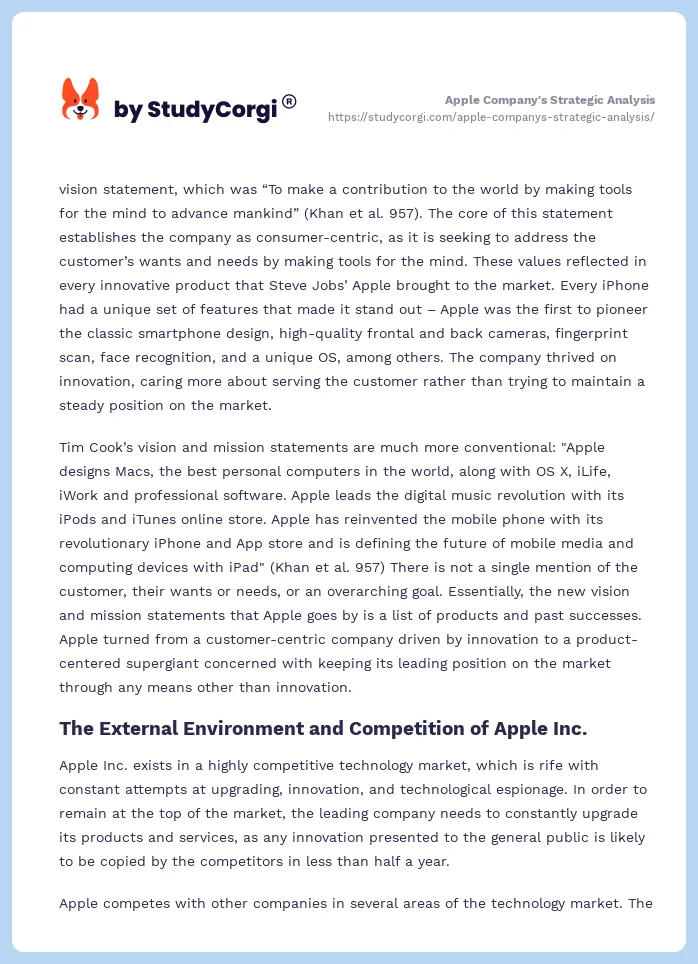 Apple Company's Strategic Analysis. Page 2