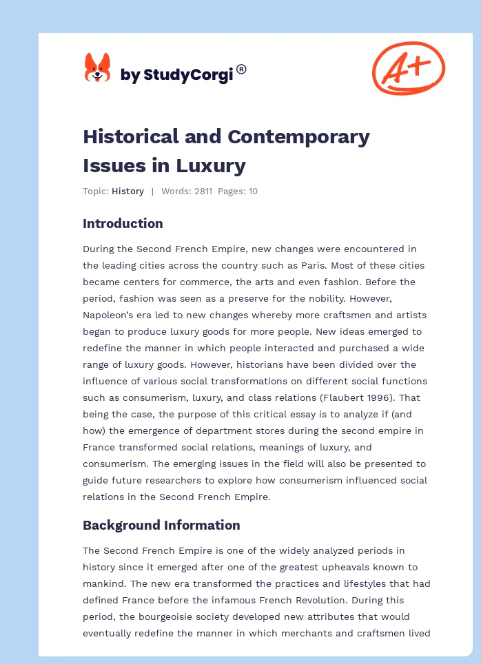 Historical and Contemporary Issues in Luxury. Page 1