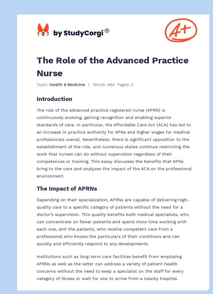 The Role of the Advanced Practice Nurse. Page 1