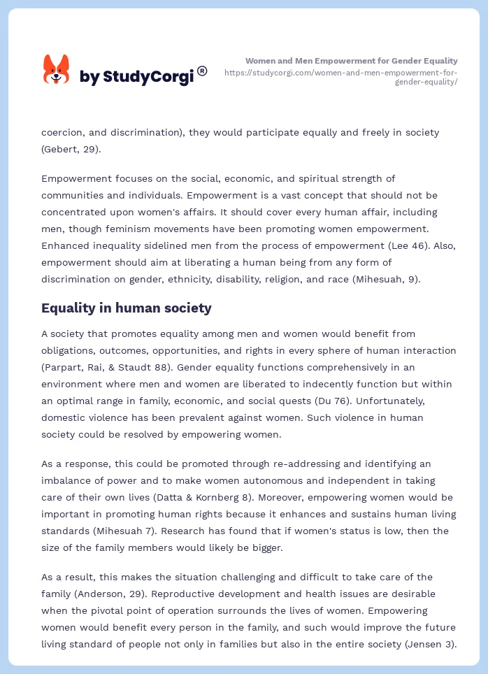 Women and Men Empowerment for Gender Equality. Page 2