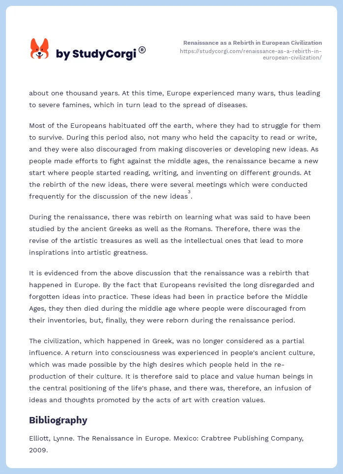 Renaissance as a Rebirth in European Civilization. Page 2