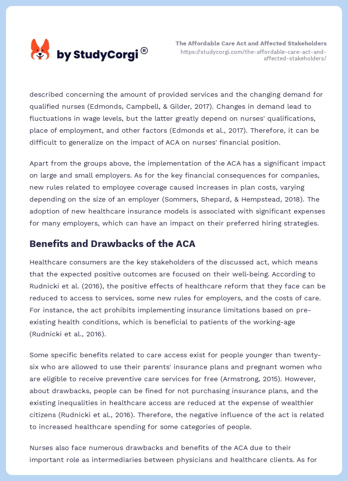 The Affordable Care Act and Affected Stakeholders. Page 2