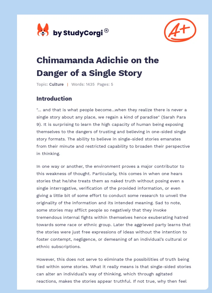 Chimamanda Adichie on the Danger of a Single Story. Page 1