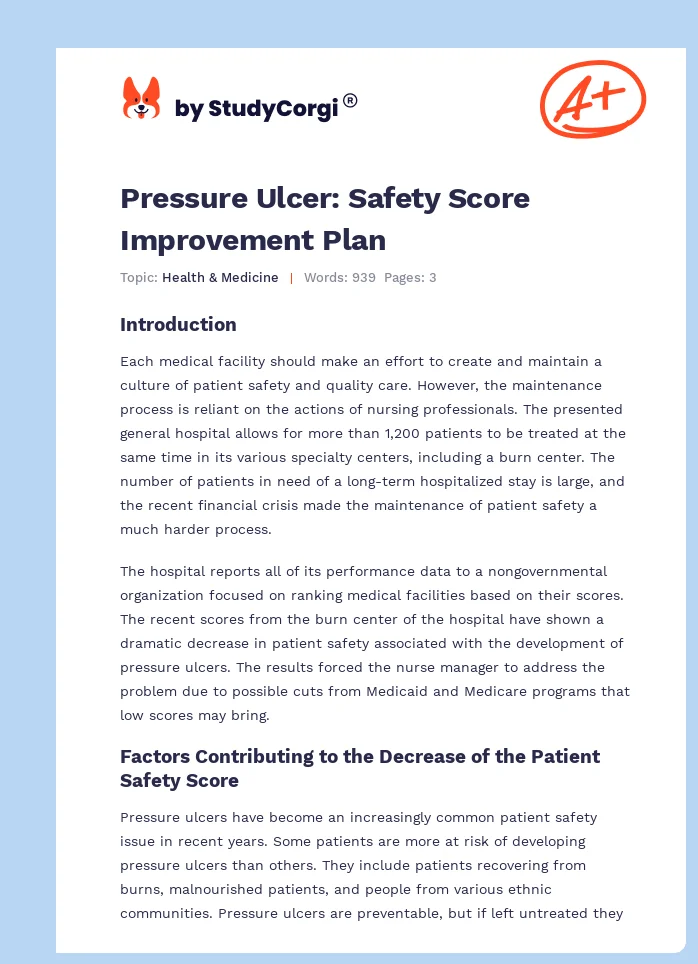 Pressure Ulcer: Safety Score Improvement Plan. Page 1