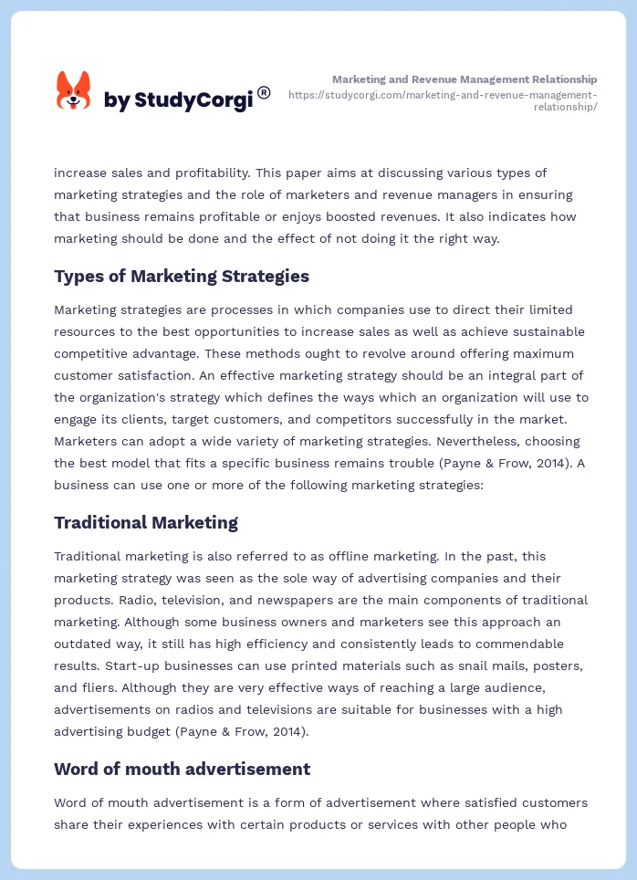 Marketing and Revenue Management Relationship. Page 2