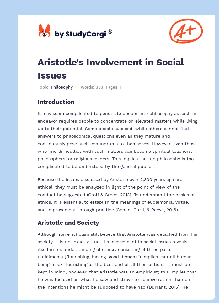 Aristotle's Involvement in Social Issues. Page 1